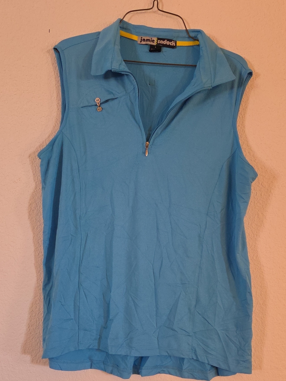 jamie sadock Sleeveless Zip Polo Tank - Sky Blue